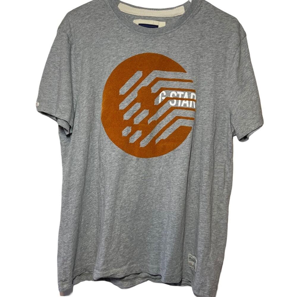 G-Star T-Shirt "Raw Denim" Velvet Logo Crew Neck Heather Gray Medium